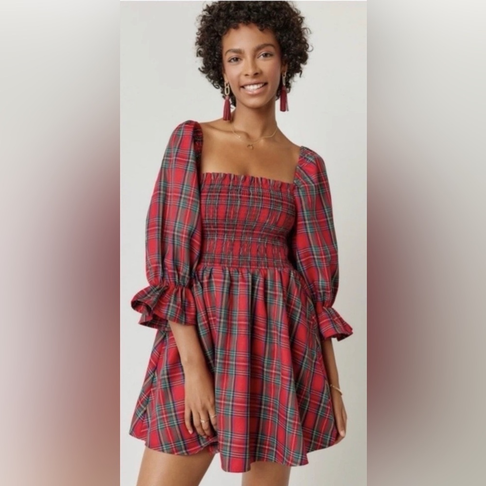 Francesca's Abigail Plaid Smocked Nap Mini Dress